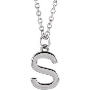 Platinum 9.5mm Small Block Initial S Necklace, 16 Inch